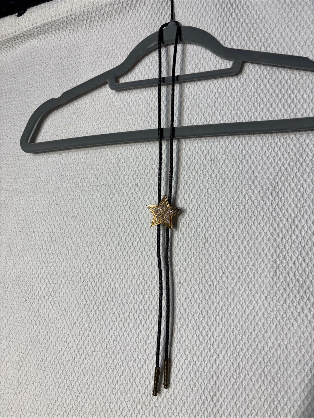 Gold Star Bolo Tie Necklace on Black Cord Sparkly Cowgirl Festival Accessory
